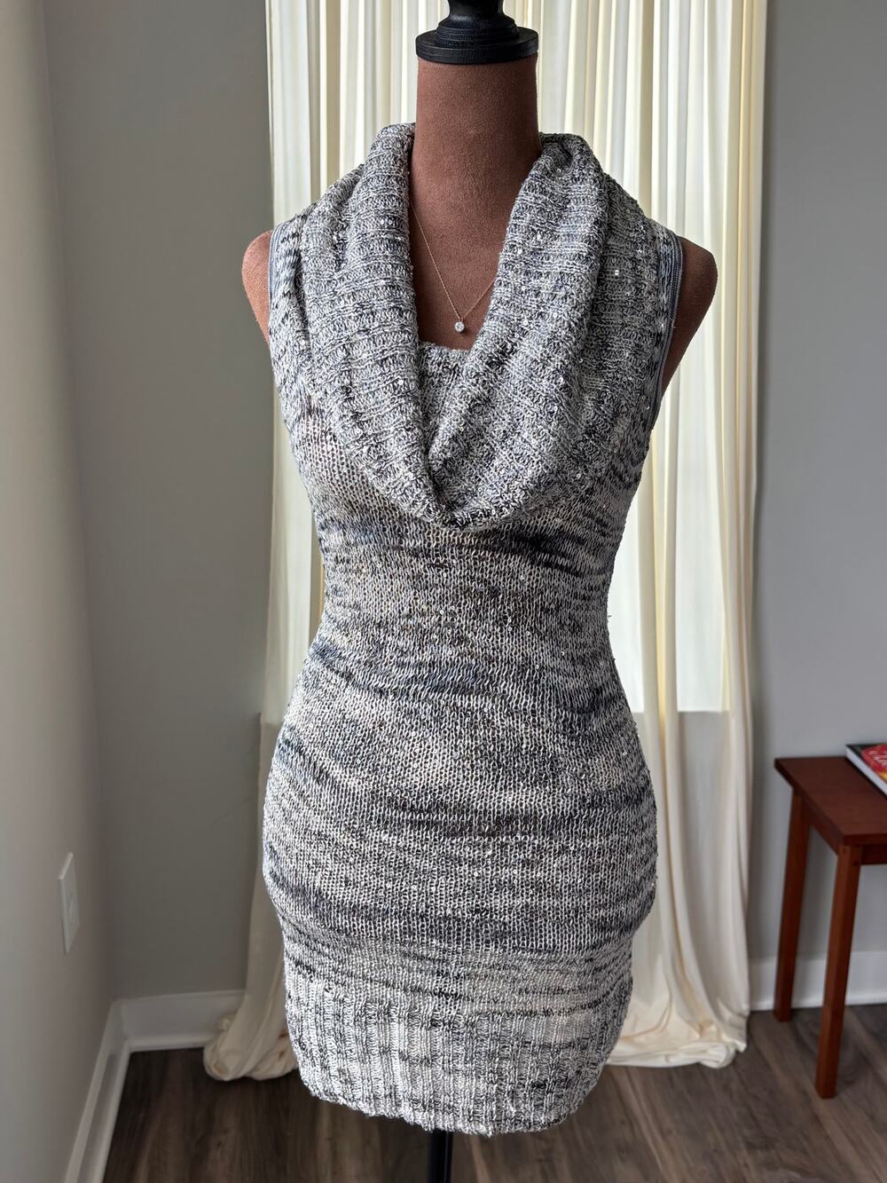 Y2K Vintage Arden B Sequin Dress Knit Tunic Whimsigoth Fairy 2000s Cowl Neck XS